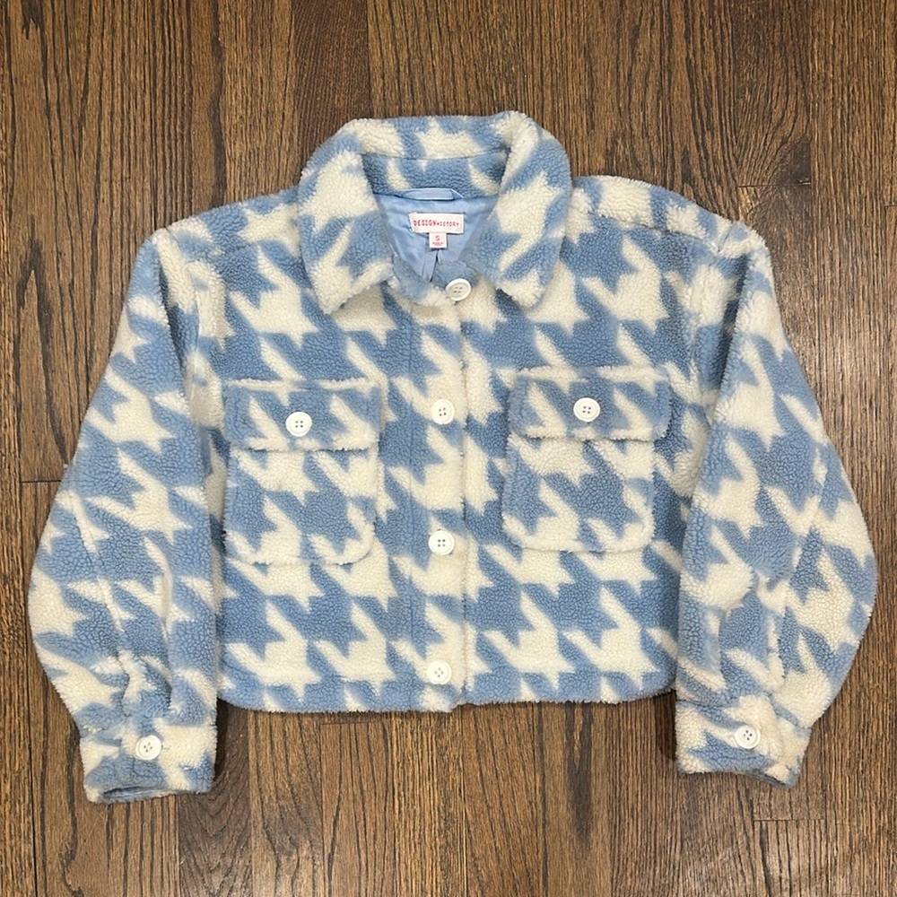 HP X2 🎉🥳 Design History Kids Blue and White Houndstooth Puffer Jacket